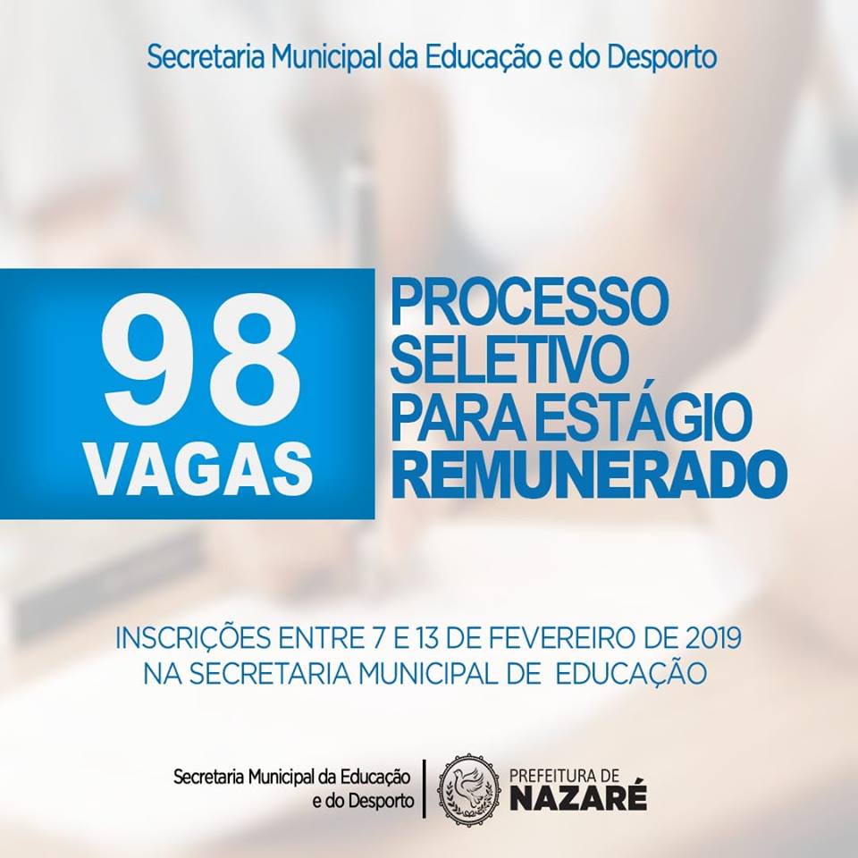 Inscrições abertas para estágio remunerado na Rede Municipal de Ensino